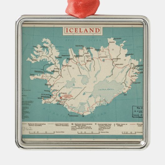 Kaart van IJsland (circa 1959) Metalen Ornament (Voorkant)