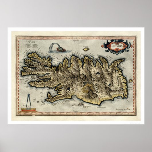 Kaart van IJsland door Mercator Map 1595 Poster (Voorkant)