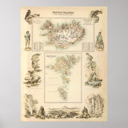  kaart van IJsland en de Faeröer (1872) Poster (Voorkant)