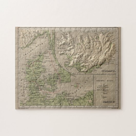  kaart van IJsland en Denemarken (1880) Legpuzzel (Horizontaal)
