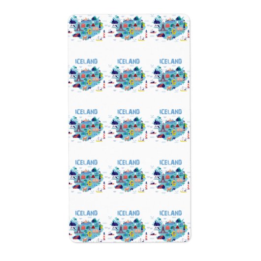 Kaart van IJsland Etiket (Voorkant)