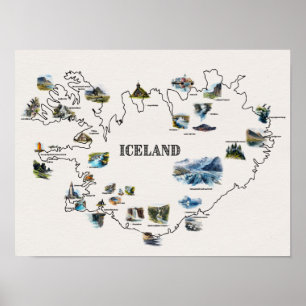 Kaart van IJsland Poster