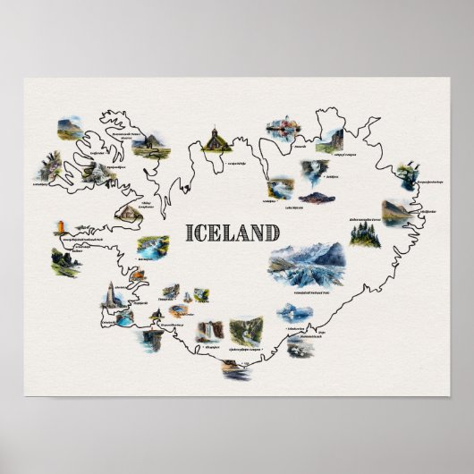 Kaart van IJsland Poster (Voorkant)
