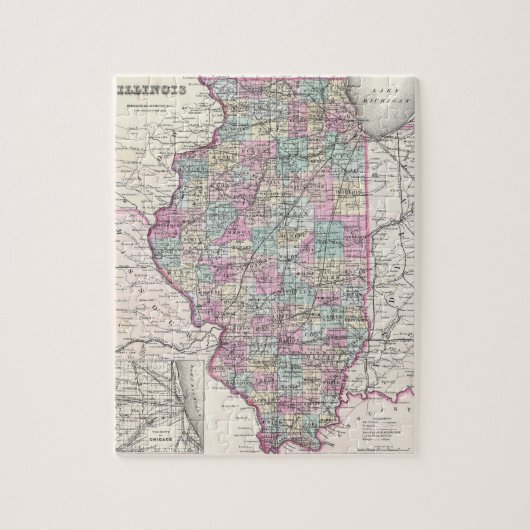 kaart van Illinois (1855) Legpuzzel (Verticaal)