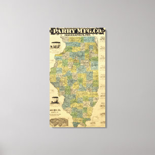 Kaart van Illinois 2 Canvas Afdruk