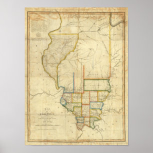 Kaart van Illinois 3 Poster