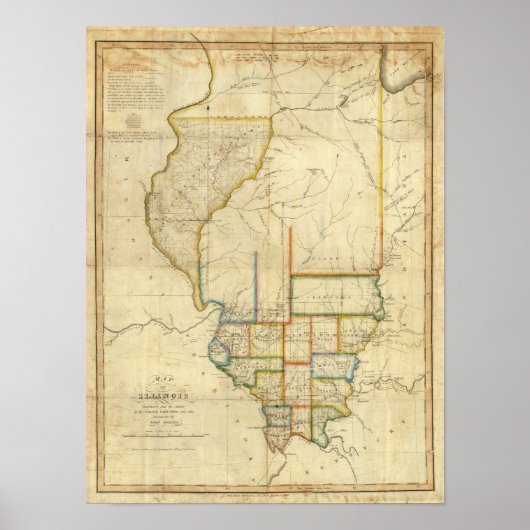 Kaart van Illinois 3 Poster (Voorkant)