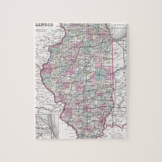 Kaart van Illinois, Joseph Hutchins Colton Legpuzzel (Verticaal)