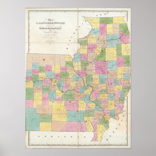 Kaart van Illinois & Missouri Poster (Voorkant)