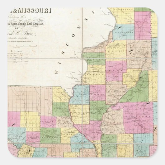 Kaart van Illinois & Missouri Vierkante Sticker (Voorkant)