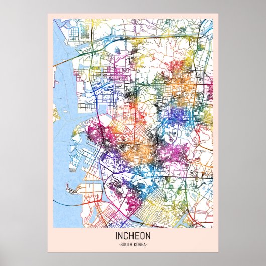 Kaart van Incheon Zuid-Korea Poster (Voorkant)