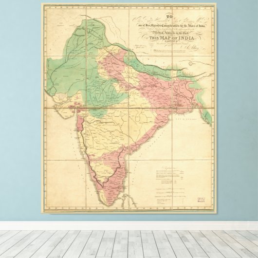Kaart van India (1818) Canvas Afdruk (Insitu (Houten vloer))