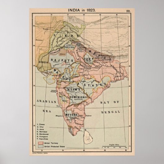  kaart van India (1823) Poster (Voorkant)