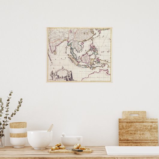 Kaart van India en Oost-India Poster (Keuken)