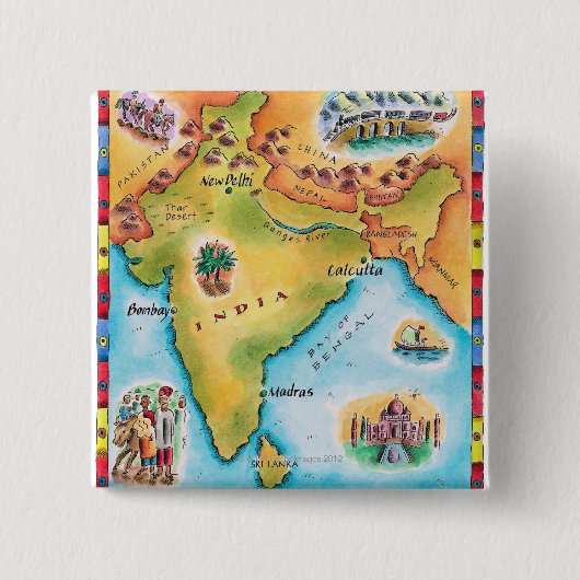 Kaart van India Vierkante Button 5,1 Cm (Voorkant)