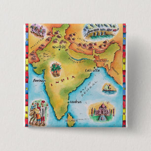 Kaart van India Vierkante Button 5,1 Cm