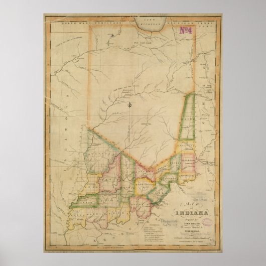  kaart van Indiana (1817) Poster (Voorkant)