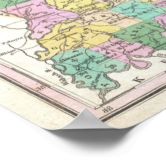  kaart van Indiana (1827) Poster (Hoek)