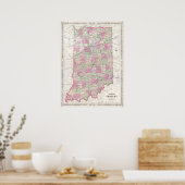  kaart van Indiana (1864) Poster (Keuken)