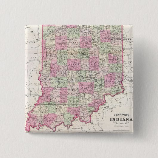 kaart van Indiana (1864) Vierkante Button 5,1 Cm (Voorkant)
