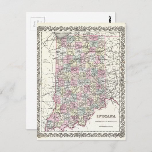 Kaart van Indiana. Joseph Hutchins Colton (Voorkant / Achterkant)