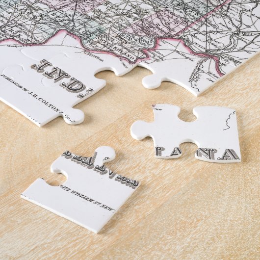 Kaart van Indiana. Joseph Hutchins Colton Legpuzzel (Zijkant)