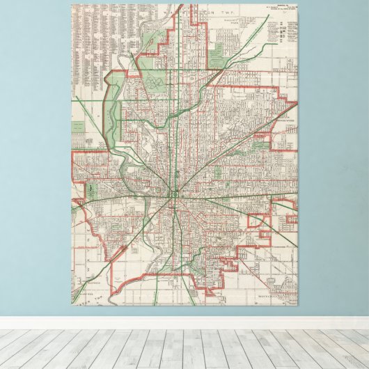 kaart van Indianapolis Indiana (1921) Canvas Afdruk (Insitu (Houten vloer))