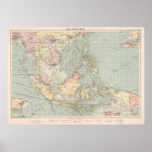 kaart van Indonesië en de Filipijnse havens Poster