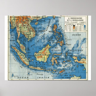 kaart van Indonesië, tekst in het Frans Poster