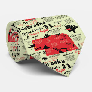 Kaart van Infographic van de Parken van Nebraska Stropdas