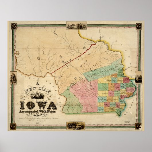  kaart van Iowa (1845) Poster (Voorkant)