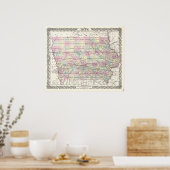  kaart van Iowa (1855) Poster (Keuken)