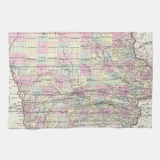 kaart van Iowa (1855) Theedoek (Horizontaal)