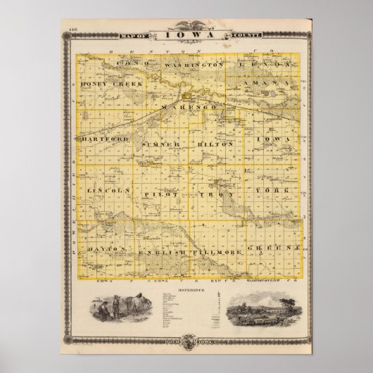 Kaart van Iowa County, staat Iowa Poster (Voorkant)