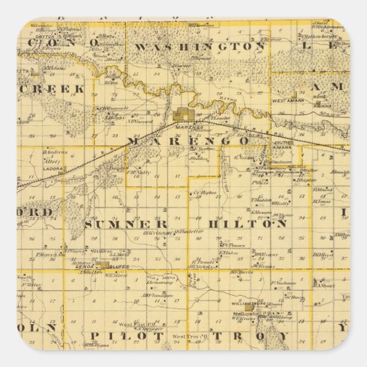 Kaart van Iowa County, staat Iowa Vierkante Sticker (Voorkant)