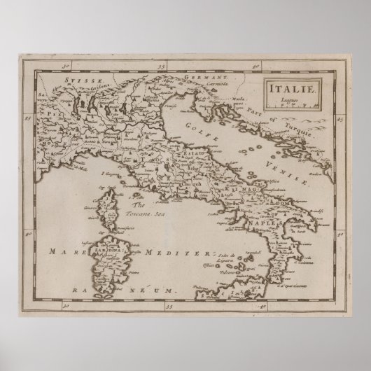  kaart van Italië (1681) Poster (Voorkant)