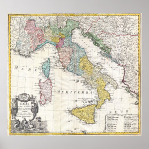  kaart van Italië (1742) Poster