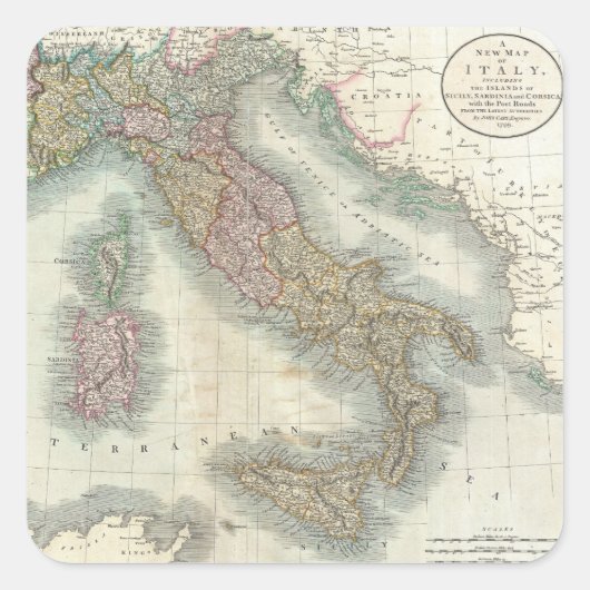 kaart van Italië (1799) Vierkante Sticker (Voorkant)
