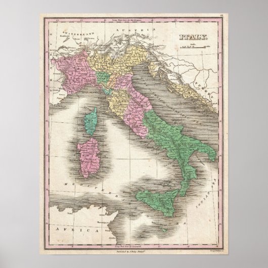  kaart van Italië (1827) Poster (Voorkant)