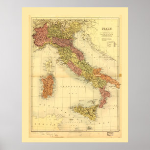 Kaart van Italië (1890) Poster