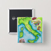 Kaart van Italië 2 Vierkante Button 5,1 Cm (Voorkant /achterkant)