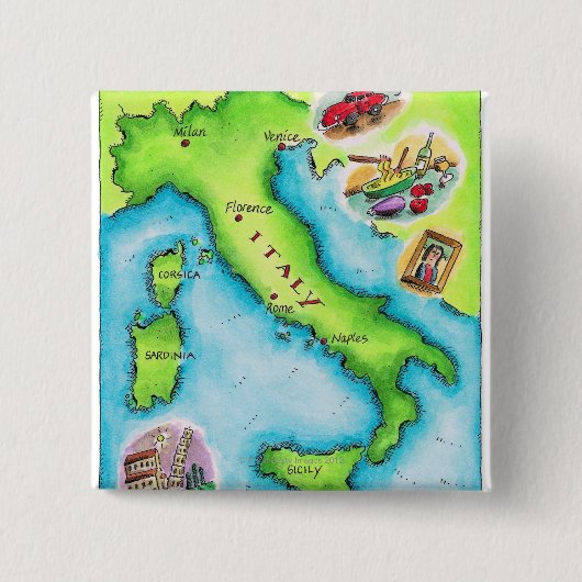 Kaart van Italië 2 Vierkante Button 5,1 Cm (Voorkant)