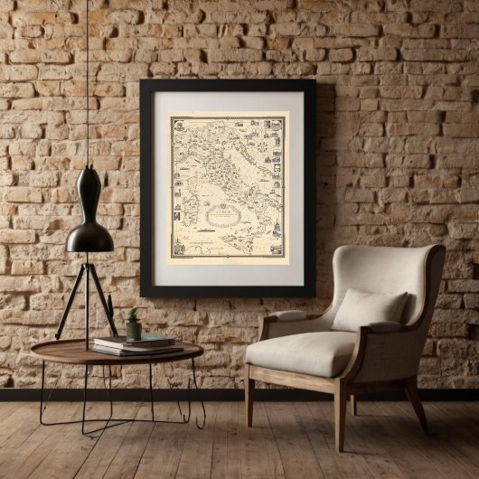 Kaart van Italië door Chase 1935 Poster