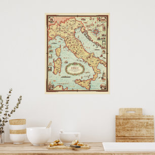 Kaart van Italië door Ernest Dudley Chase 1935 Poster