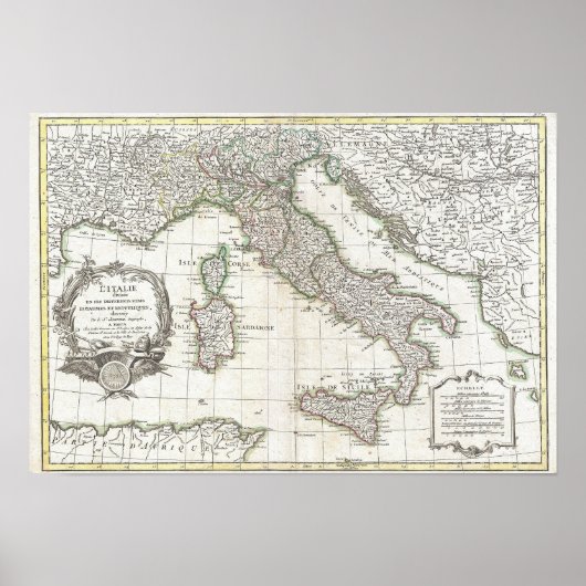 Kaart van Italië door Jean Janvier 1770 Poster (Voorkant)