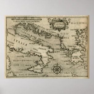  kaart van Italië en Griekenland (1587) Poster