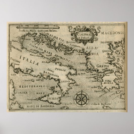  kaart van Italië en Griekenland (1587) Poster (Voorkant)