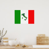 Kaart van Italië en Italiaanse vlag Poster (Keuken)