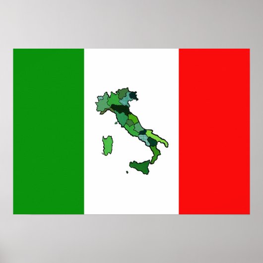 Kaart van Italië en Italiaanse vlag Poster (Voorkant)