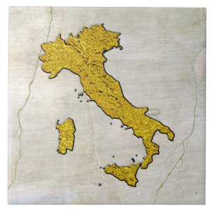 Kaart van Italië Gold op Fresco Pattern Tegeltje